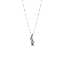 Collier en or blanc 18 carats avec pendentif améthyste ovale et diamants