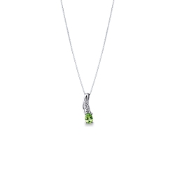 Collier Pendentif Or Blanc 18k Peridot Ovale & Diamants Brillants