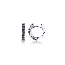 Boucles d'oreilles créoles en or blanc 18k et diamants noirs