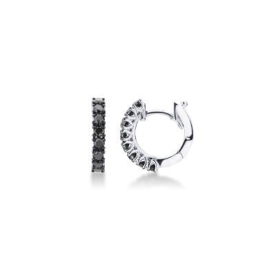 Boucles d'oreilles créoles en or blanc 18k et diamants noirs 
