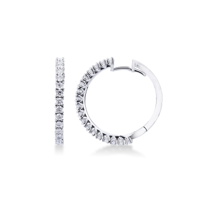 Boucles d'oreilles pendantes grand cercle de diamants ct 1.24