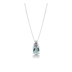 Collier en or blanc 18 carats avec diamants et aiguemarine ovale
