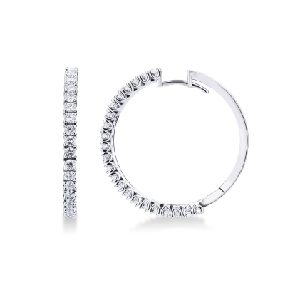 Boucles d'oreilles cercle en or blanc 18 carats avec diamants tot 1,50 ct