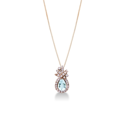 Collier en or rose 18 carats avec diamants et aigue-marine en forme de goutte
