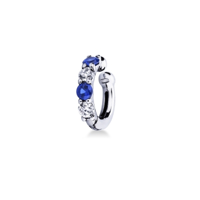 Earcuff en or blanc 18 carats avec diamants et saphirs bleus