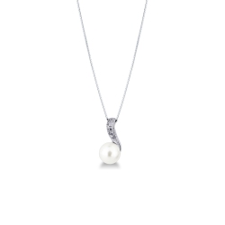 Collier en or blanc 18 carats avec diamants et perle naturelle cultivée