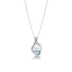 Collier pendentif en or blanc 18k aigue-marine ovale et diamants