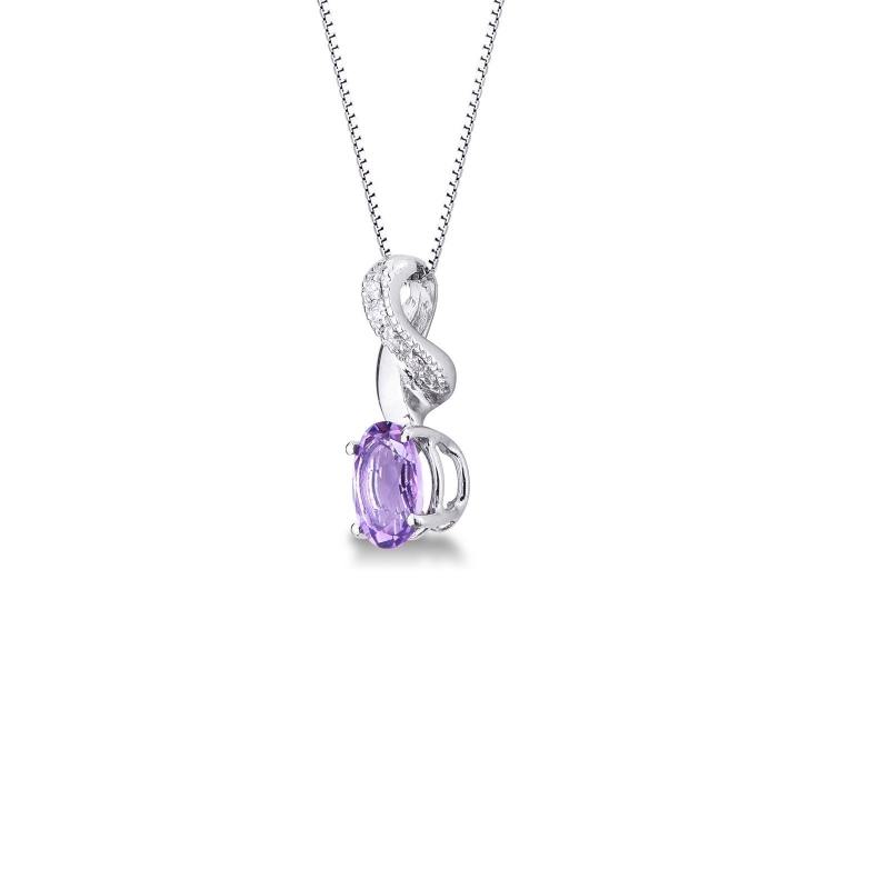 Collier femme en or blanc 18k avec améthyste et diamants Collier femme en or blanc 18k avec améthyste et diamants