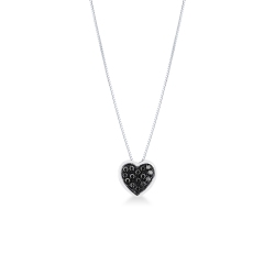 Collier en or blanc 18k cœur pavé diamants noirs