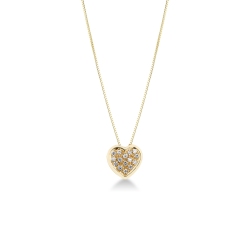 Collier en or jaune 18k avec cœur pavé de diamants