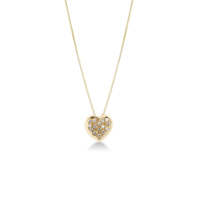 Collier en or jaune 18k avec cœur pavé de diamants 