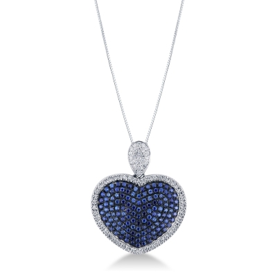 Collier en Or Blanc 18k avec Pavé de Saphirs Bleus et Diamants