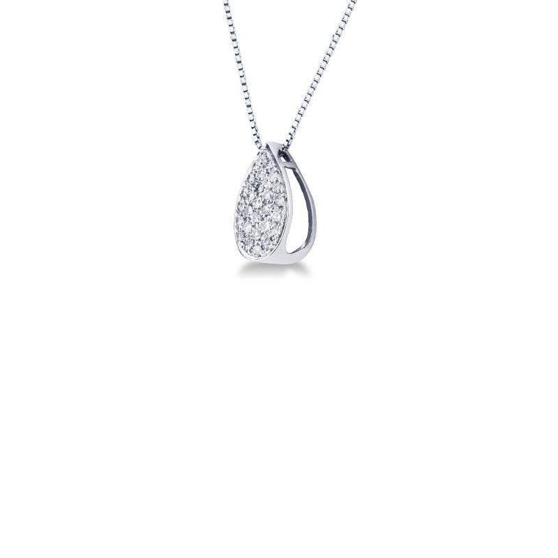 Collier en or blanc 18k avec pendentif en forme de goutte serti de diamants Collier en or blanc 18k avec pendentif en forme de goutte serti de diamants