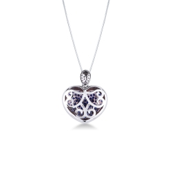 Collier avec pendentif cœur en or blanc 18k et saphirs bleus 2