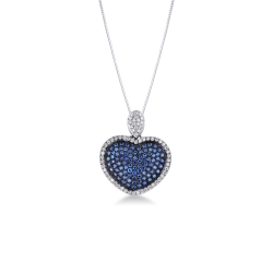 Collier avec pendentif cœur en or blanc 18k et saphirs bleus
