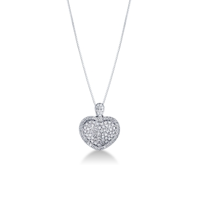 Collier en or blanc 18k avec pendentif en forme de cœur en diamant 0.78 ct