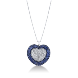 Collier en or blanc 18k cœur en diamants et saphirs beus