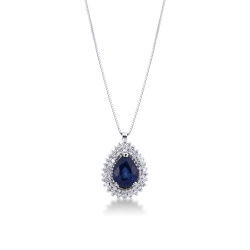Collier halo en or blanc 18k avec un saphir bleu