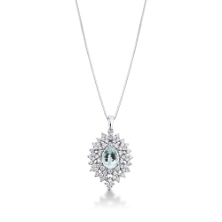 Collier pendentif diamants aigue-marine or blanc 750