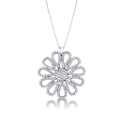 Collier en or blanc 18k orné d’une fleur de diamants