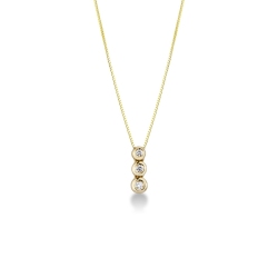Collier en or jaune 18k avec pendentif trilogie en diamants