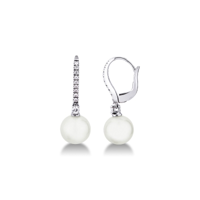 Boucles d’oreilles en or blanc 18k avec diamants et perles