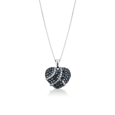 Collier cœur pavé en or blanc 18k avec diamants noirs et blancs