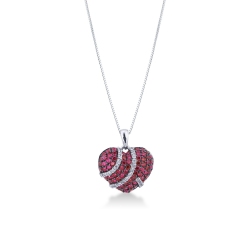 Collier cœur or blanc 18k rubis et diamants
