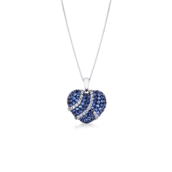 Collier en or blanc 18k avec pendentif cœur en saphirs et diamants