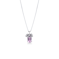 Collier femme en or blanc 18k avec pendentif saphir rose et diamants