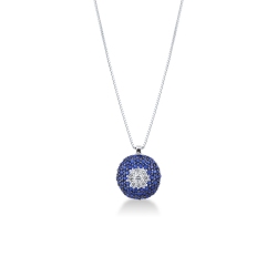 Collier avec pavé de saphirs bleus et diamants en or blanc 18k