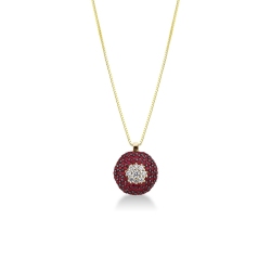 Collier en Or Jaune 18k avec Pavé de Rubis et Diamants