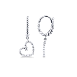 Boucles d’oreilles or blanc 18k cœurs pendentifs et diamants