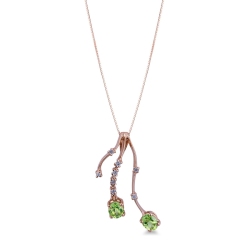 Collier en or rose 18k avec 2 péridotes et diamants