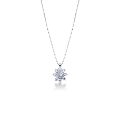 Collier Fleur en Or Blanc 18k avec Diamants