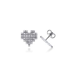 Boucles d’oreilles puces or blanc 18k cœur avec diamants
