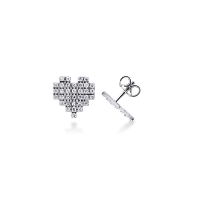 Boucles d’oreilles puces or blanc 18k cœur avec diamants