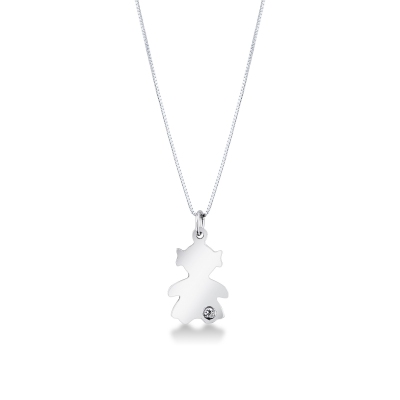 Collier avec Pendentif Petite Fille en Or Blanc 18k avec Diamant 