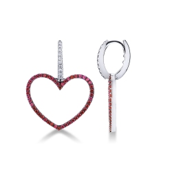 Boucles d'oreilles cœur en or blanc 18k avec rubis et diamants