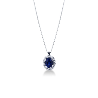 Collier Bleu Or Blanc 750 & Diamants 