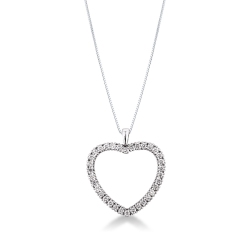 Collier or blanc 18k pendentif de diamants en forme de coeur