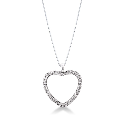 Collier or blanc 18k pendentif de diamants en forme de coeur 
