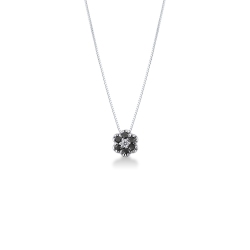 Pendentif en or blanc 18k avec fleur en diamants noirs et blancs