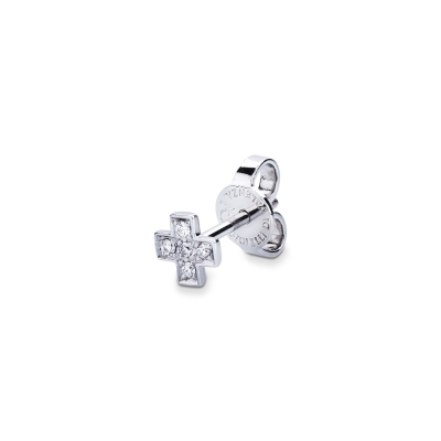 Boucle d'oreille mono en croix en or blanc 18 carats avec des diamants