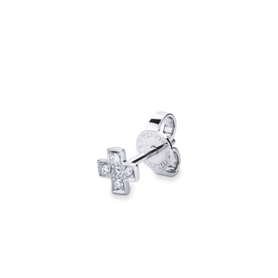 Boucle d'oreille unique en croix en or blanc 18 carats avec des diamants
