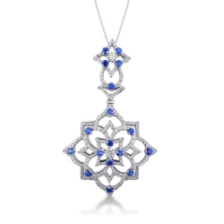 Collier pendentif en or blanc avec saphirs et diamants