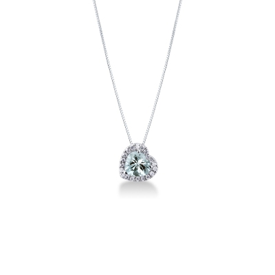 Pendentif collier aigue-marine diamants or blanc 18k
