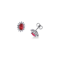 Boucles d'oreilles halo en or blanc 18 carats serties de rubis