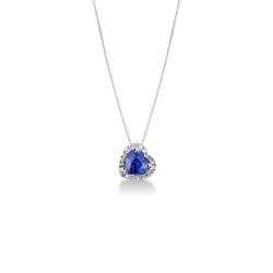 Collier avec saphir bleu cœur entouré diamants