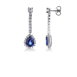 Boucles d’oreilles Or Blanc 18k avec saphirs bleus poire et diamants